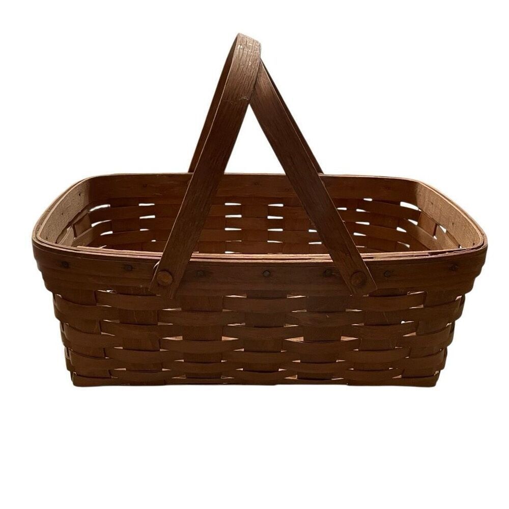 Vtg Longaberger 1986 Medium Market Basket Movable Two Handle Handmade Collectors